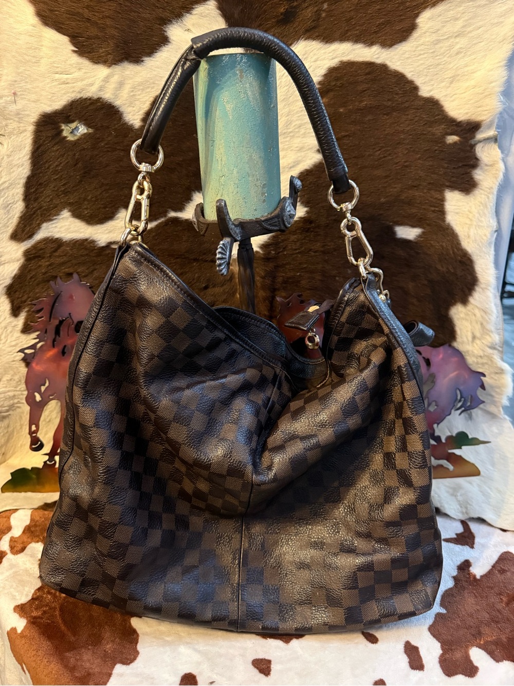 Women's Brown Check Shoulder Hobo Bag